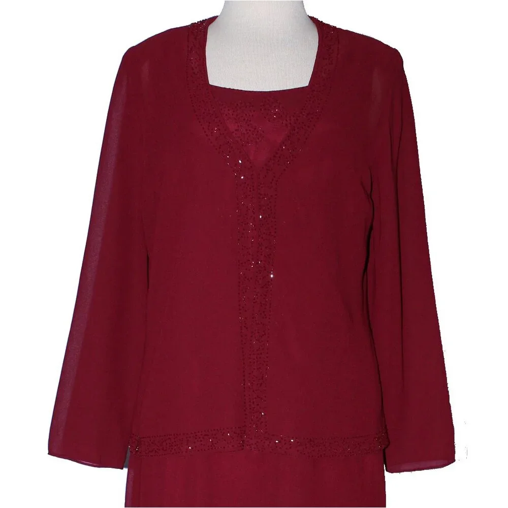 Poly USA #5120 Beaded Chiffon Mother's Gown With Jacket-Size L-BURGUNDY-NWT - Picture 11 of 11